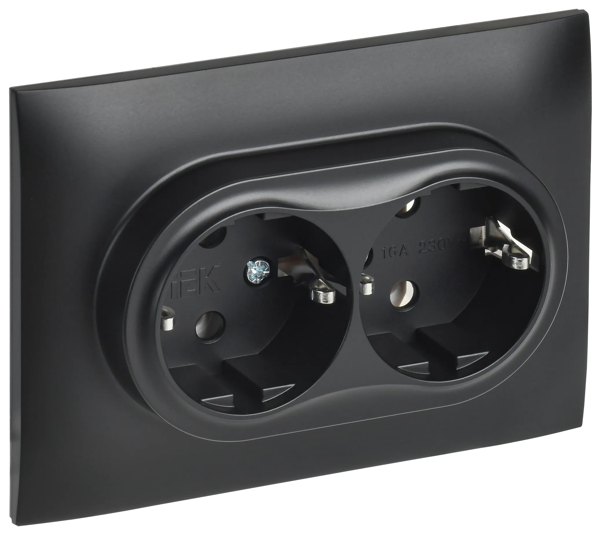 SKANDY Розетка 2-местная с заземлением без защитных шторок 16А в сборе SK-R08Bl черный IEK