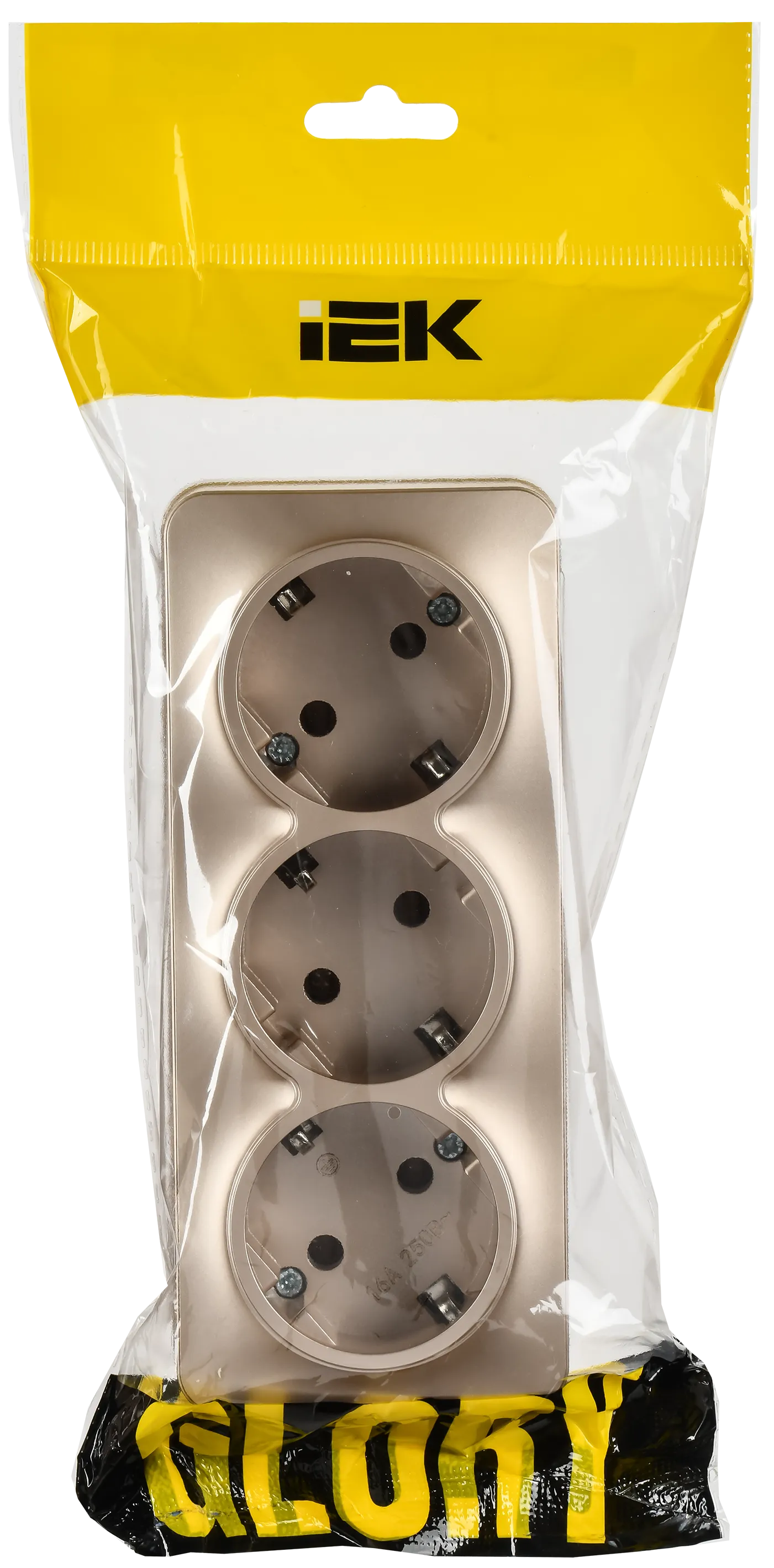 GLORY Розетка 3-местная для открытой установки с заземлением без защитных шторок 16А РС23-3-ХШм шампань матовый IEK - Фото 2