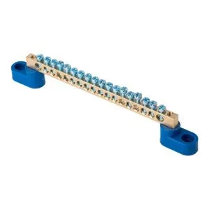 Шина "0" N (6x9мм) 18 отв. латунь 2 синих угловых изолятора EKF sn0-2-63-18