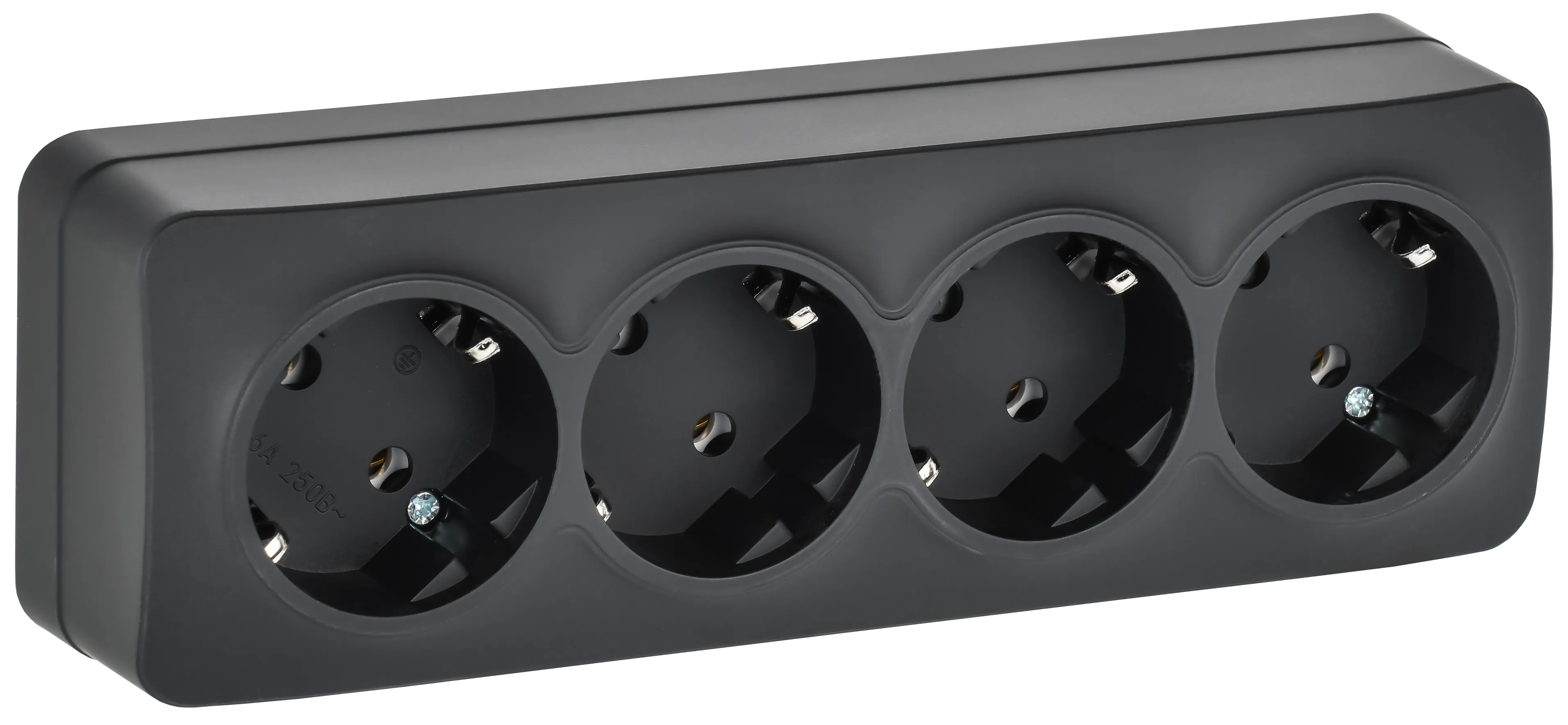 GLORY Розетка 4-местная для открытой установки с заземлением без защитных шторок 16А РС24-3-ХЧм черный матовый IEK