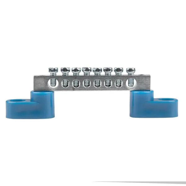 Шина "0" N (6x9мм) 8 отв. цинк 2 синих угловых изолятора EKF - Фото 2