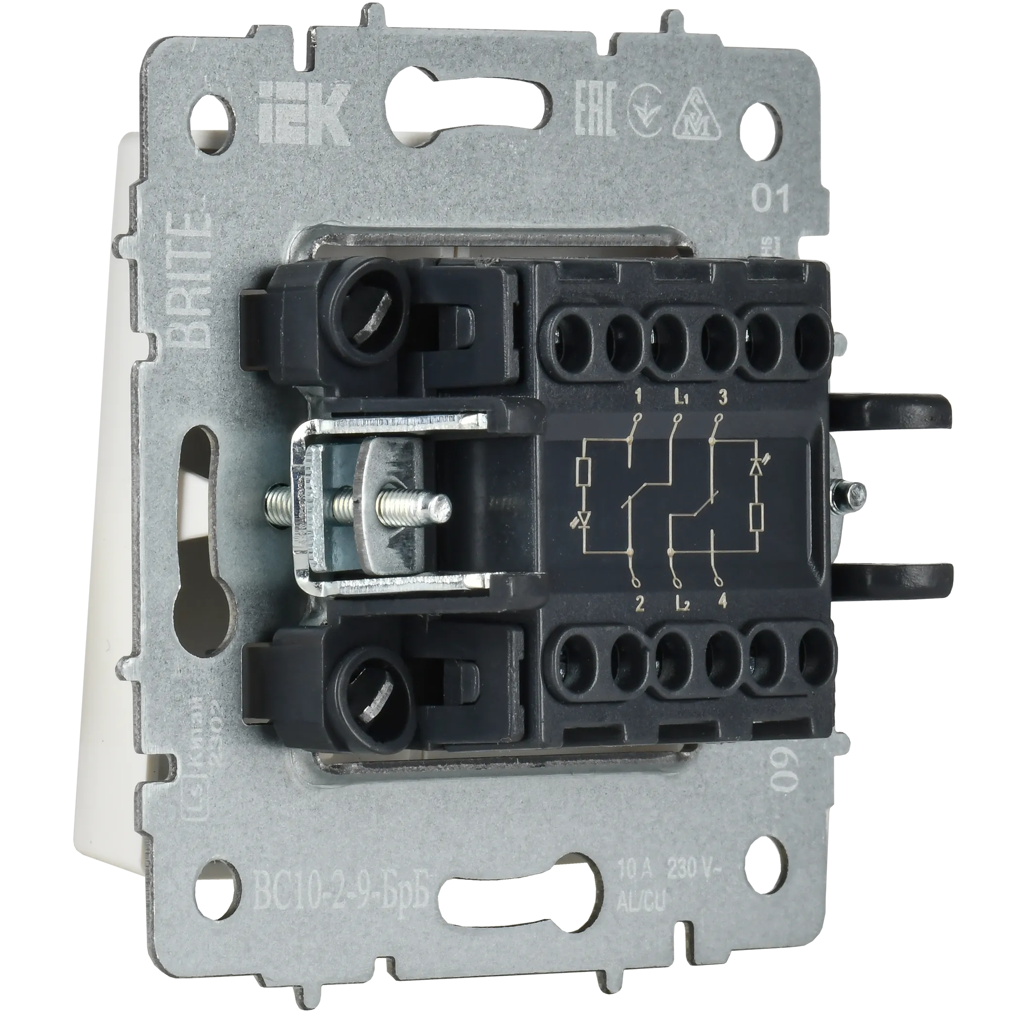 BRITE Выключатель 2-клавишный с индикацией для отелей 10А ВС10-2-9-БрБ белый IEK - Фото 4