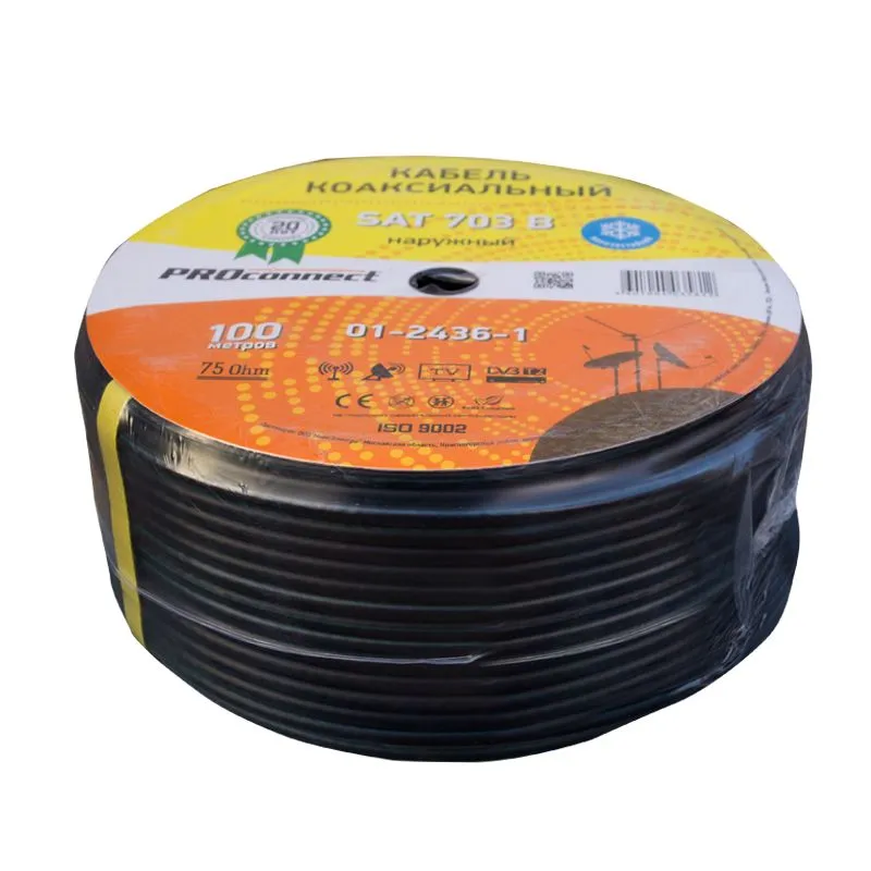 Кабель коаксиальный SAT 703 B, Cu/Al/Al, 75%, 75Ом, 100м, OUTDOOR, черный PROconnect - Фото 2