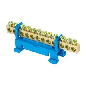 Шина "0" N (6x9мм) 12 отв. латунь синий изолятор тип "Стойка" на DIN-рейку розн. стикер EKF 