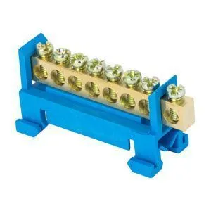 Шина "0" N (6x9мм) 8 отв. латунь синий изолятор тип "Стойка" на DIN-рейку розн. стикер EKF 