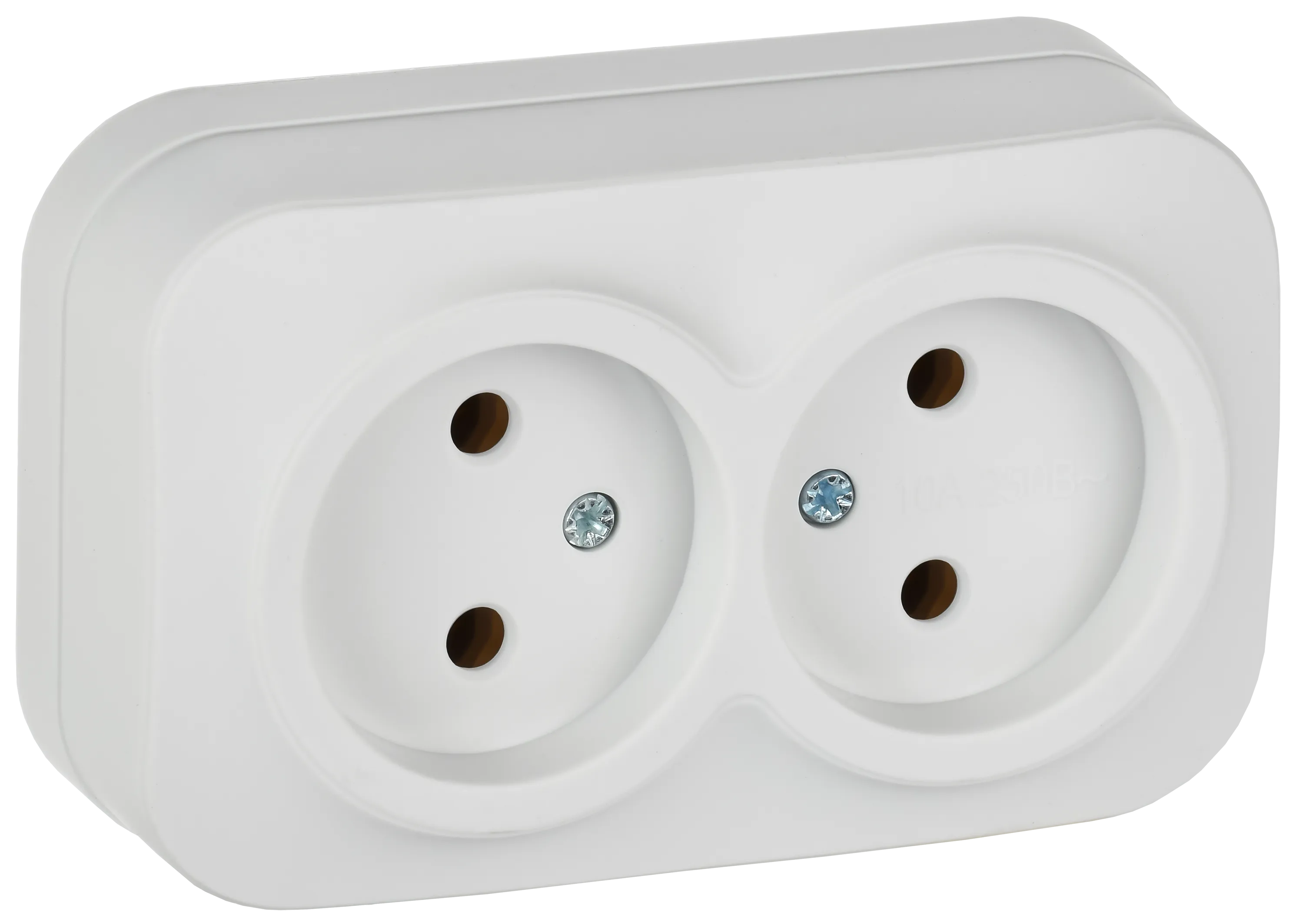 GLORY Розетка 2-местная для открытой установки без заземления без защитных шторок 10А РС22-2-ХБм белый матовый IEK ERH20-K01M-10