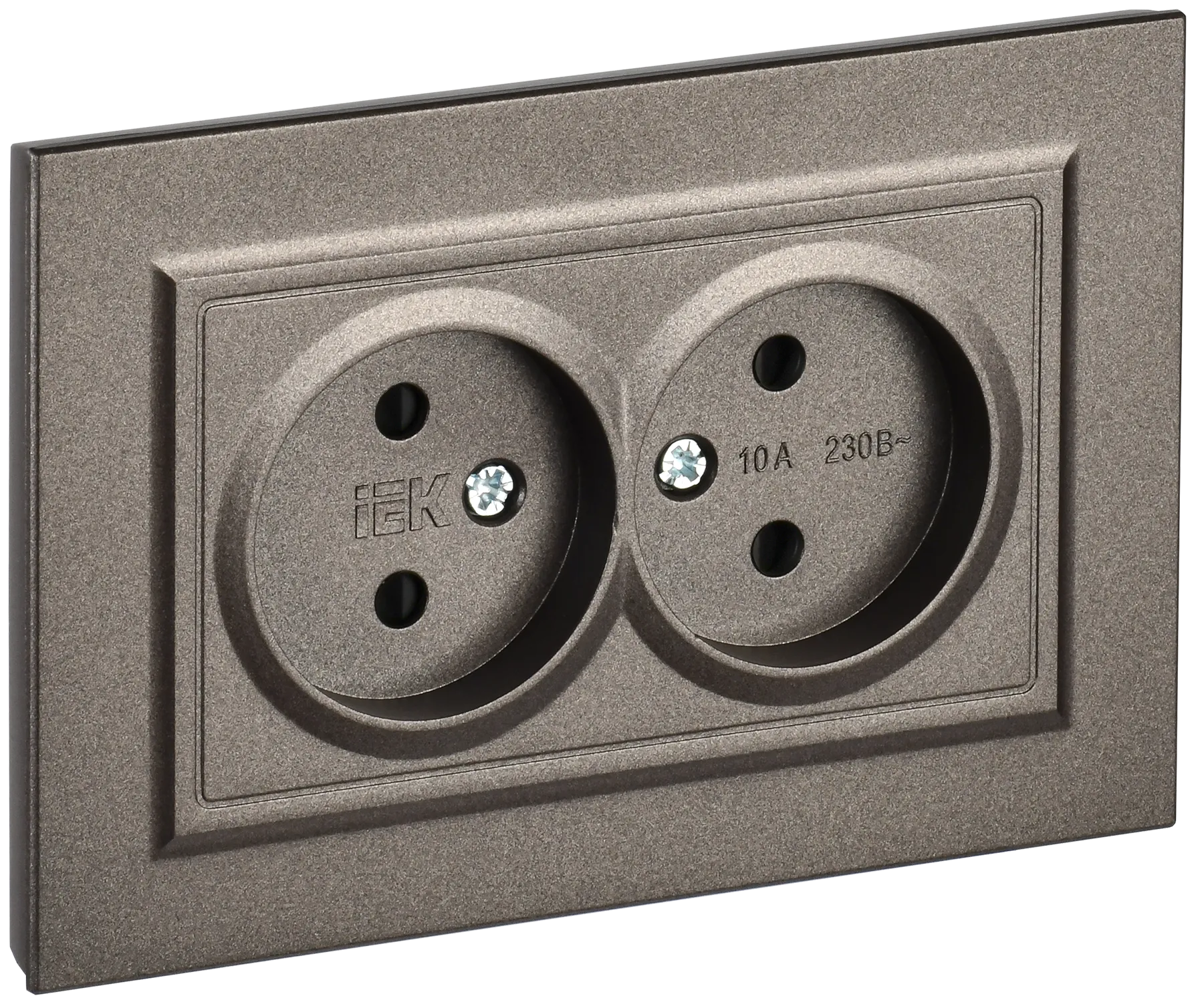 BRITE Розетка 2-местная без заземления с защитными шторками 10А в сборе РСш12-2-БрТБ темная бронза IEK