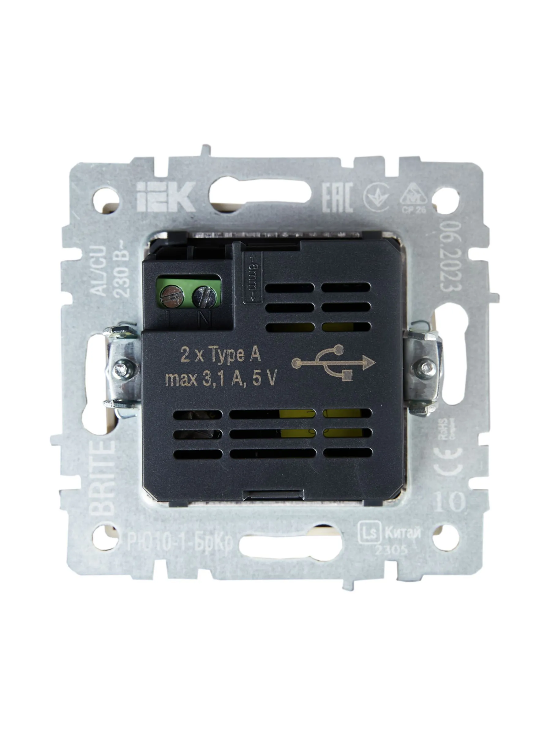BRITE Розетка USB A+A 5В 3,1А РЮ10-1-БрКр бежевый IEK - Фото 3