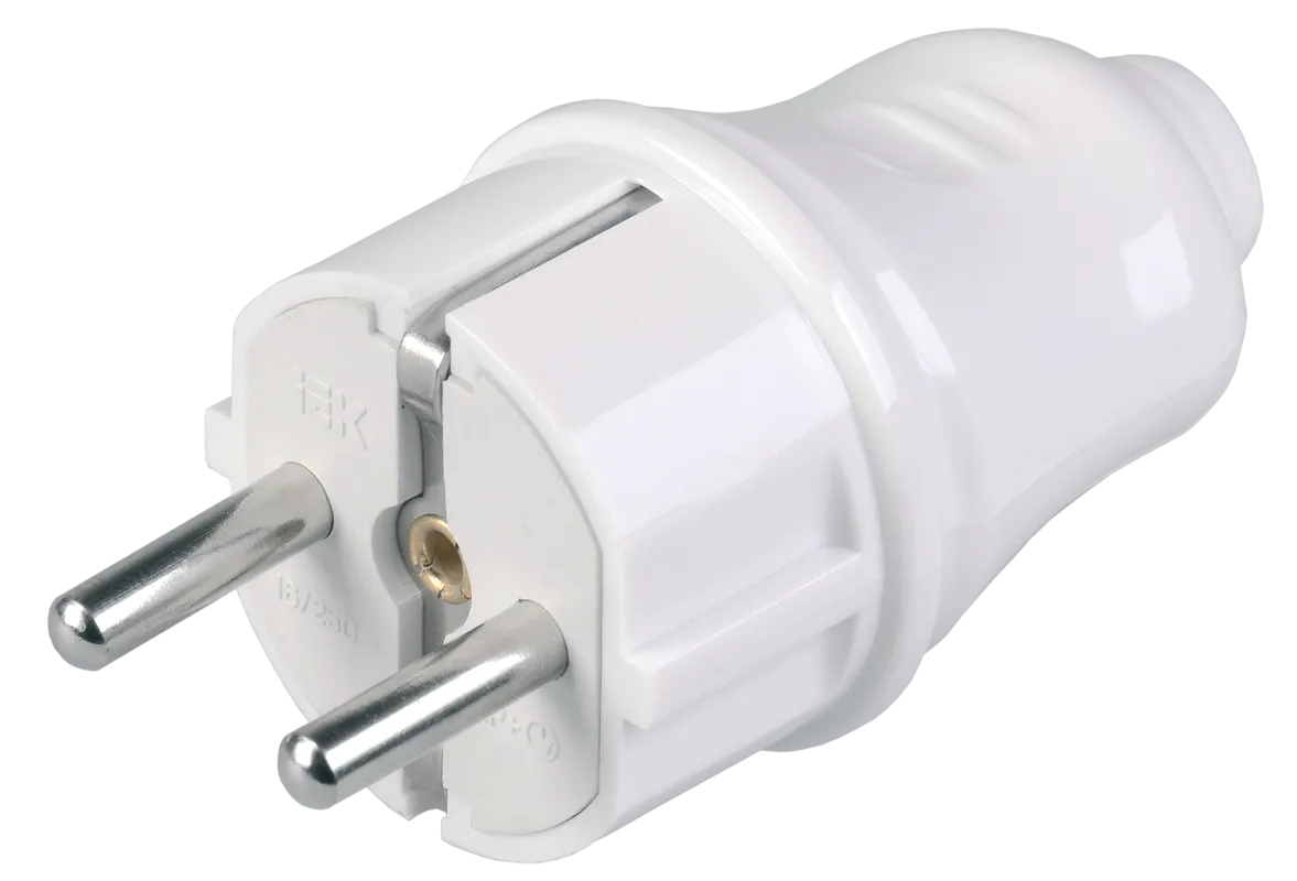 Вилка разборная прямая ВПп10-01-Ст с заземляющим контактом 16А белая IEK EVP10-16-01-K01