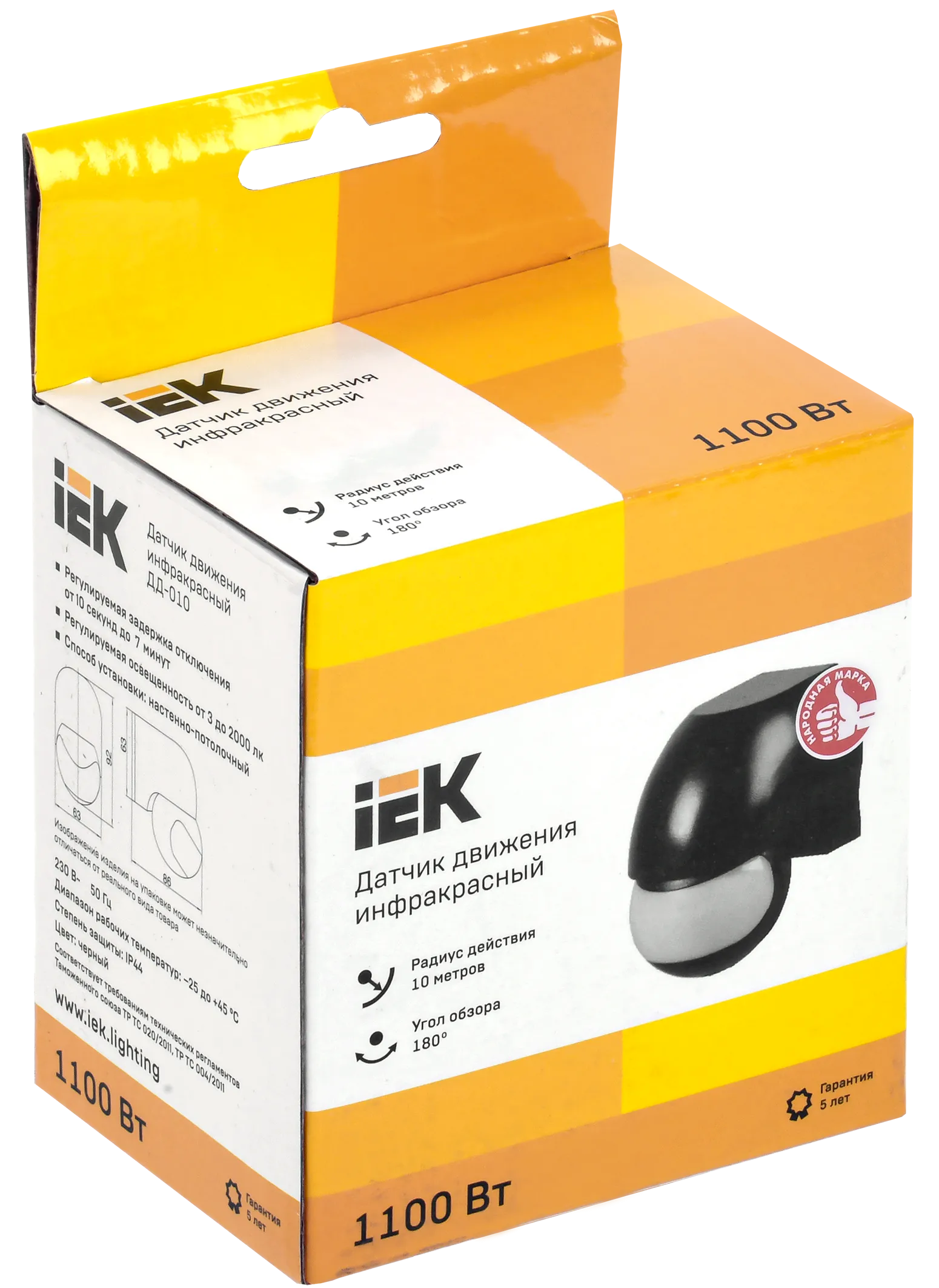 Датчик движения ДД-010 1100Вт 180град 10м IP44 черный IEK - Фото 2