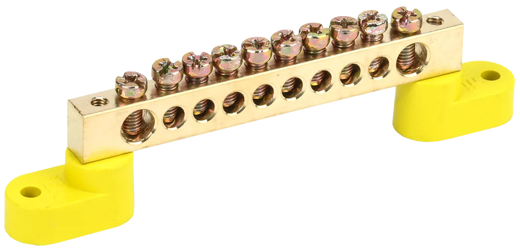 Шина PE "земля" на двух угловых изоляторах ШНИ-8х12-10-У2-Ж IEK