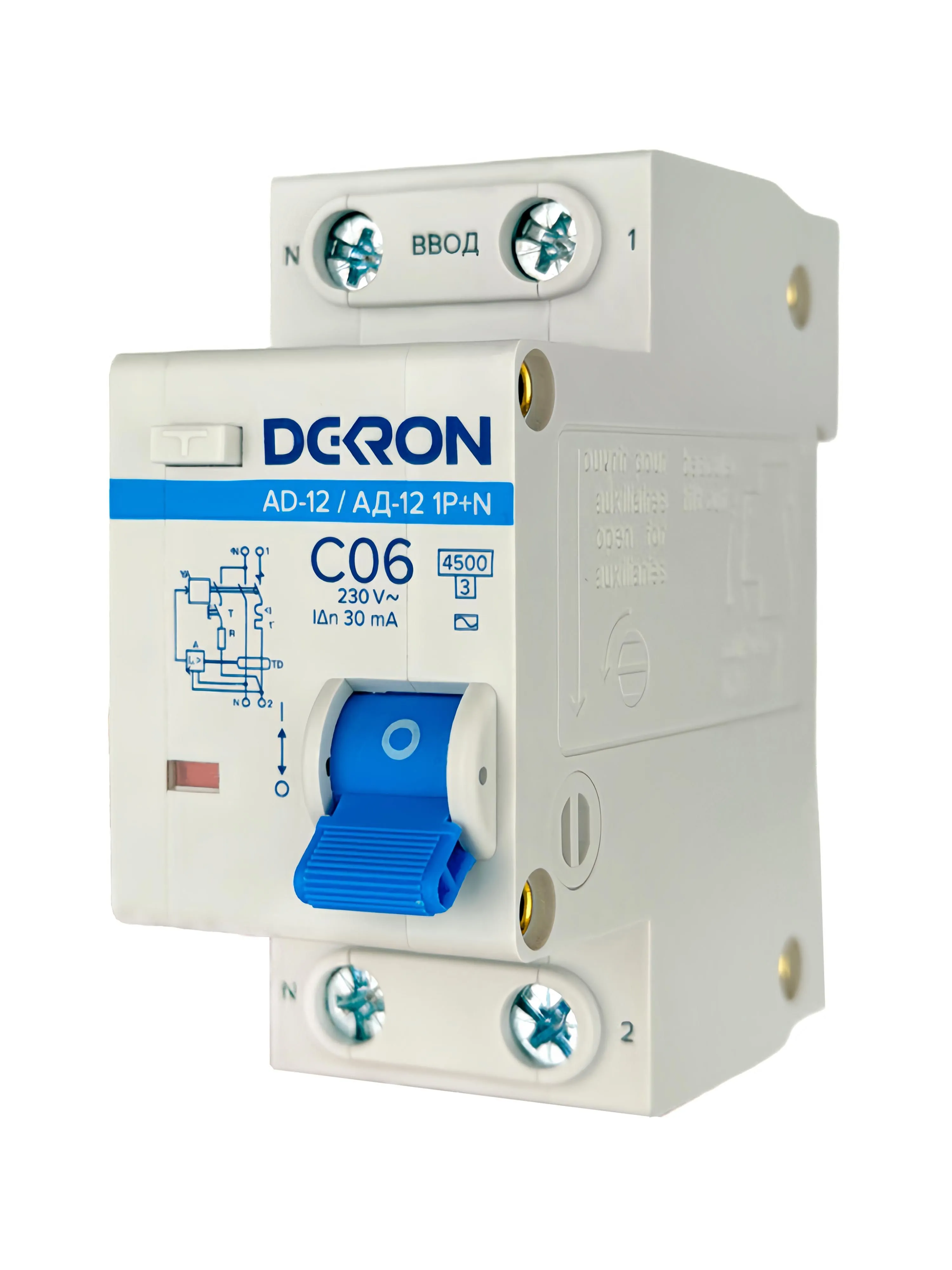 Автоматический выключатель дифференциального тока АД12 1P+N С06A АС30мА 4.5KA - Фото 4