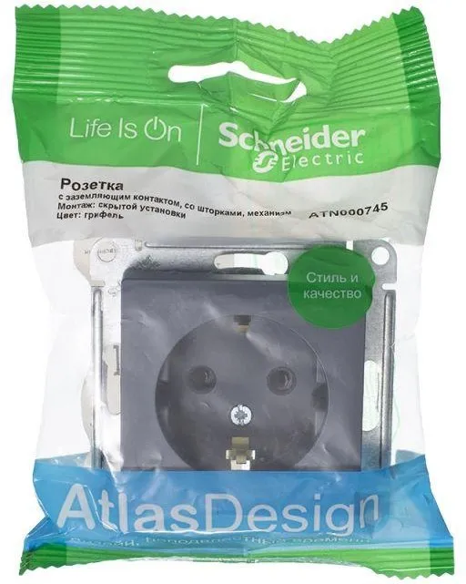 Розетка 1-м СП AtlasDesign 16А IP20 с заземл. защ. шторки механизм грифель SE ATN000745 - Фото 2
