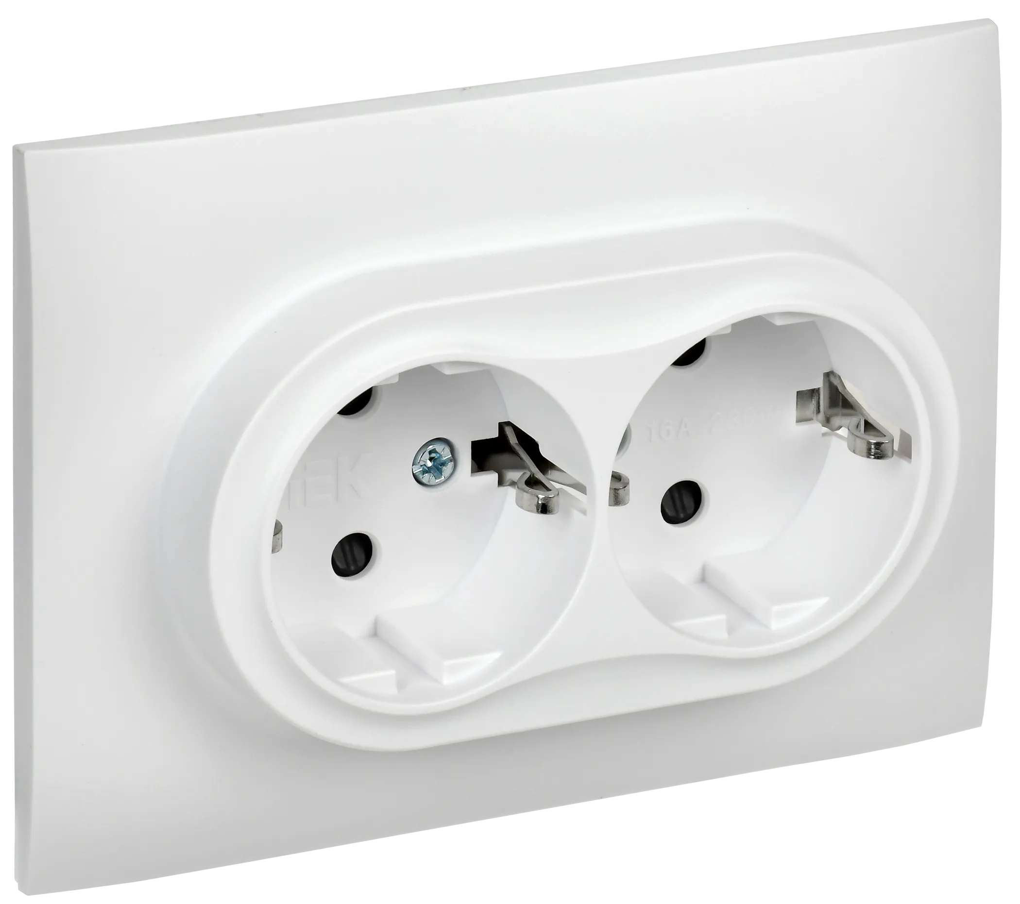 SKANDY Розетка 2-местная с заземлением с защитными шторками 16А в сборе SK-R07W арктический белый IEK