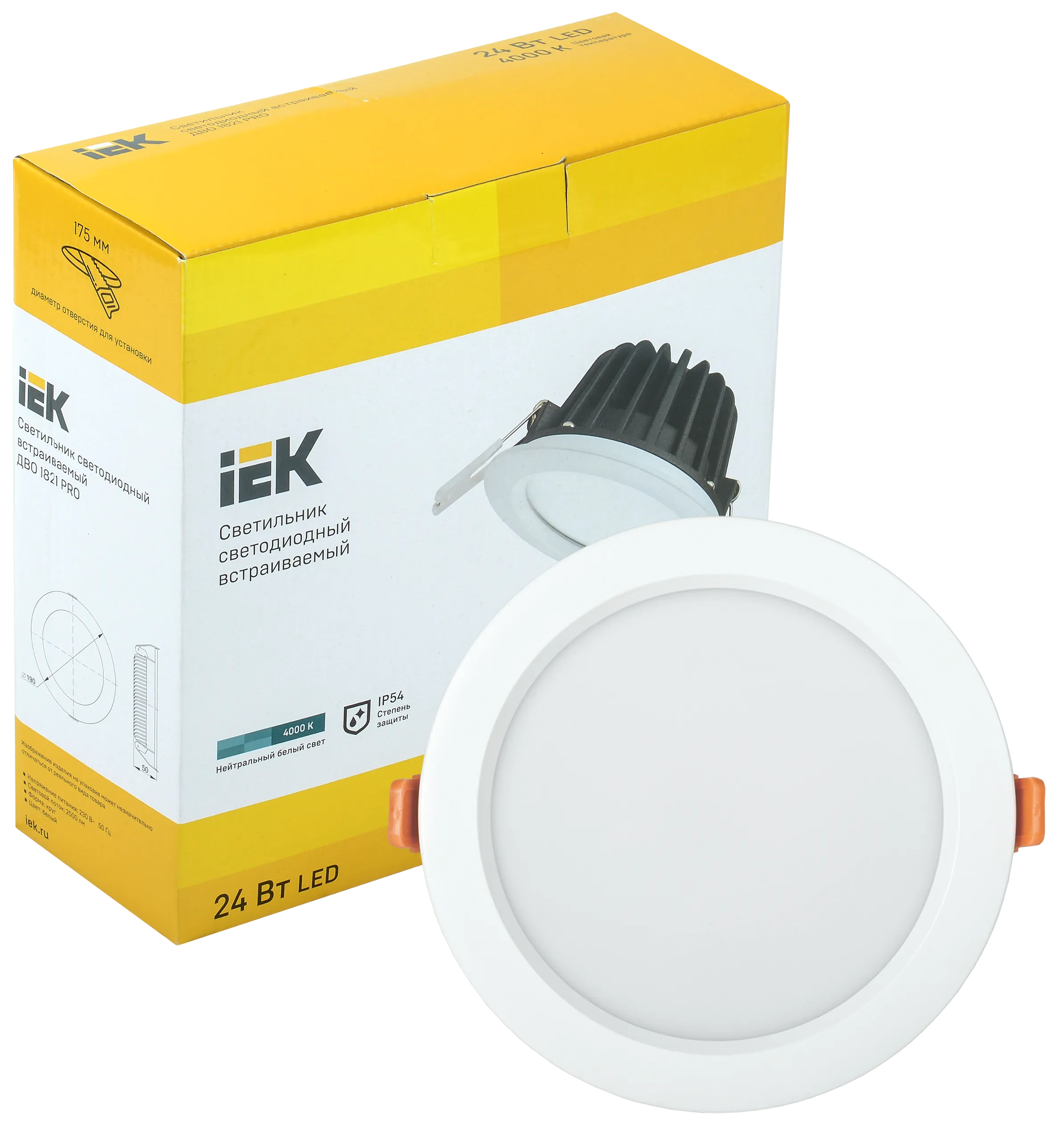 Светильник светодиодный ДВО 1821 PRO круг 24Вт 4000K IP54 белый IEK - Фото 2