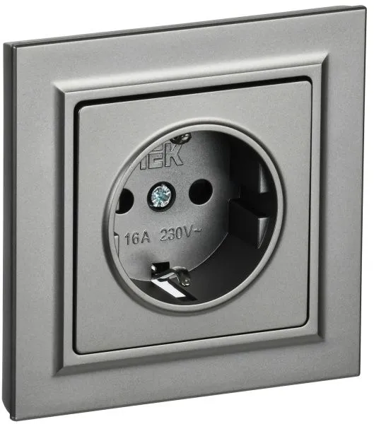 BRITE Розетка 1-местная с заземлением с защитными шторками 16А в сборе РСР14-1-0-БрС сталь IEK BR-R14-16-K46-F