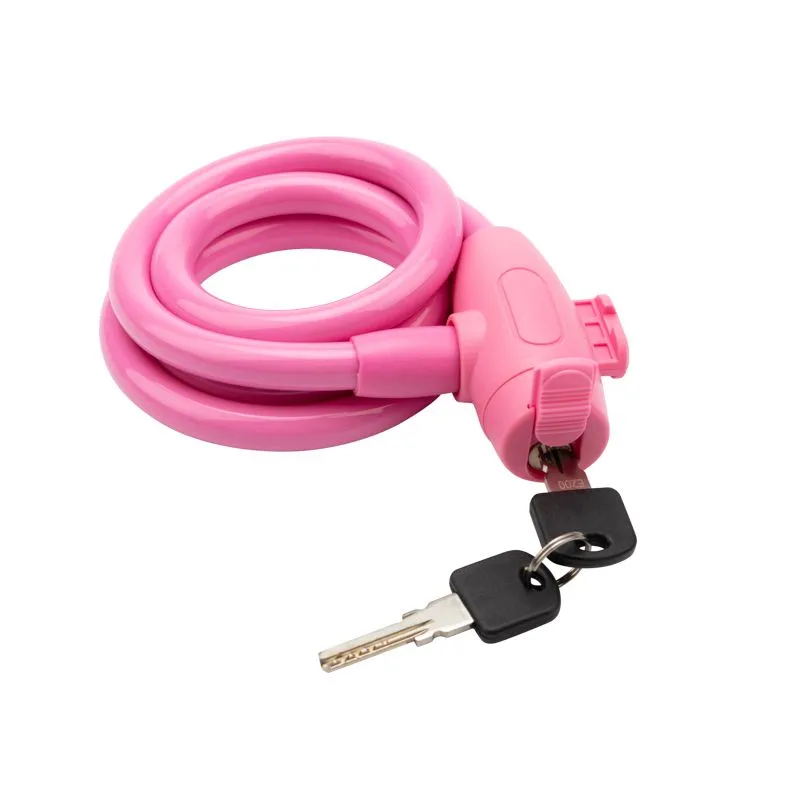Тросовый замок взломостойкий для велосипедов и колясок с ключом 100 см розовый - Фото 2