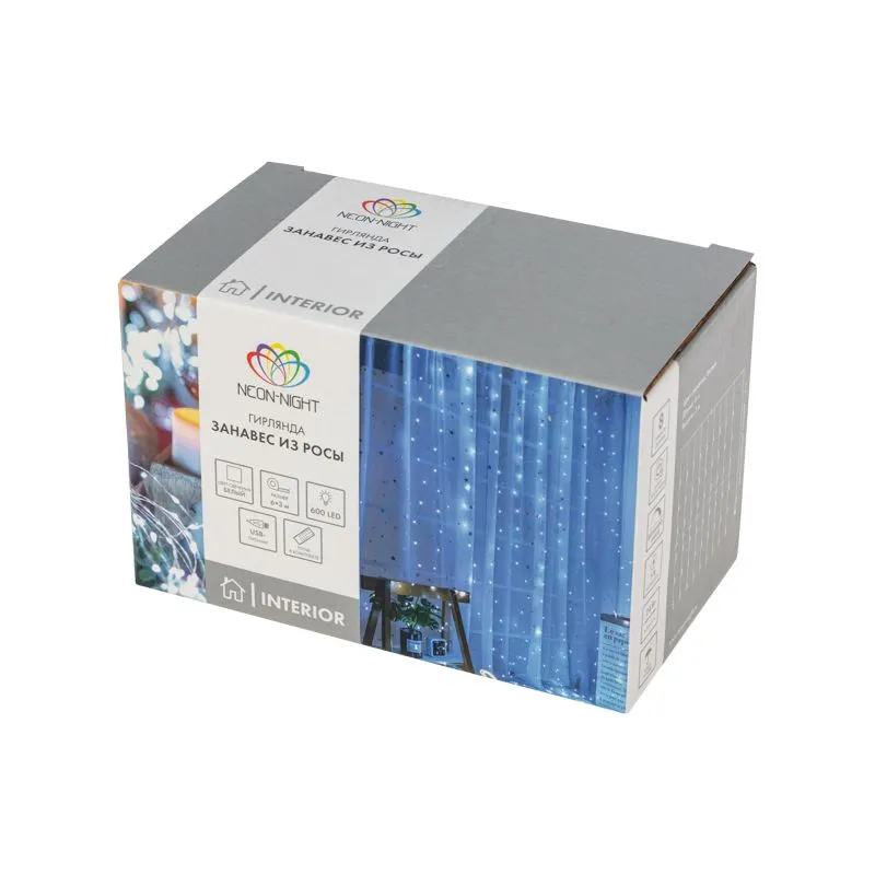 Гирлянда Светодиодный дождь из росы 6х3 м, белый, USB + пульт управления NEON-NIGHT - Фото 3