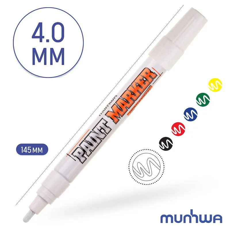Маркер-краска 4мм, нитрооснова, белый MunHwa - Фото 4