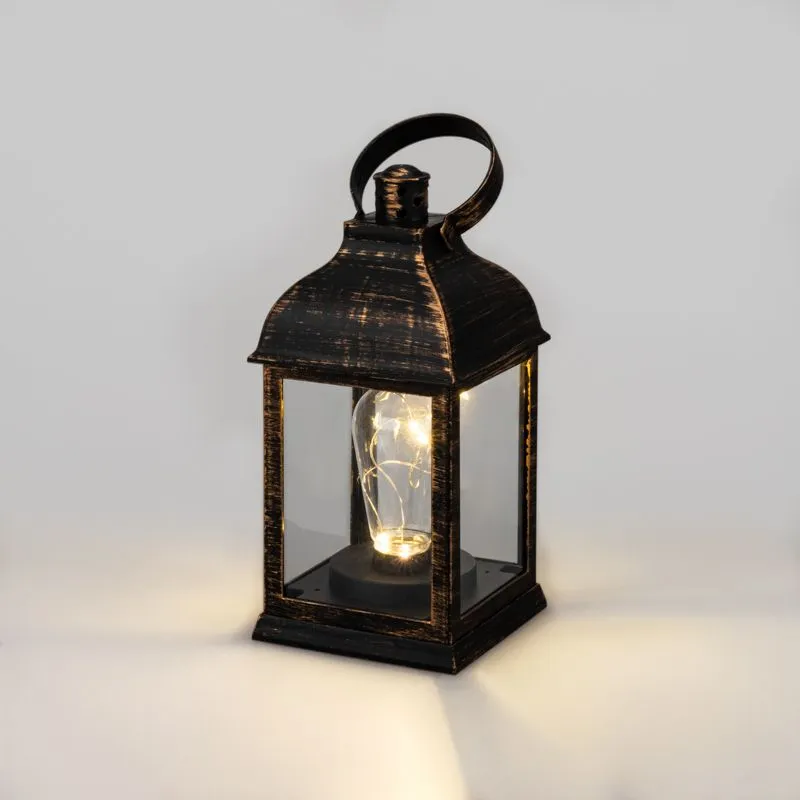 Декоративный фонарь с лампочкой, бронзовый корпус, размер 10,5х10,5х22,5 см, цвет ТЕПЛЫЙ БЕЛЫЙ