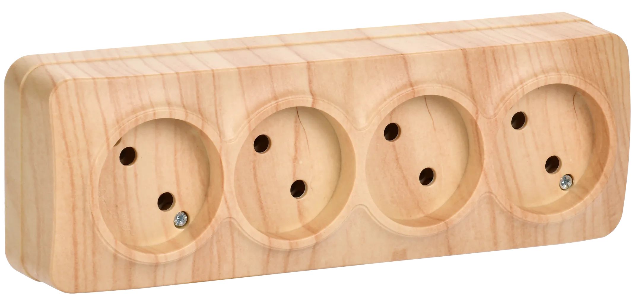 GLORY Розетка 4-местная для открытой установки без заземления без защитных шторок 10А РС24-2-ХС сосна IEK ERH40-K34-10