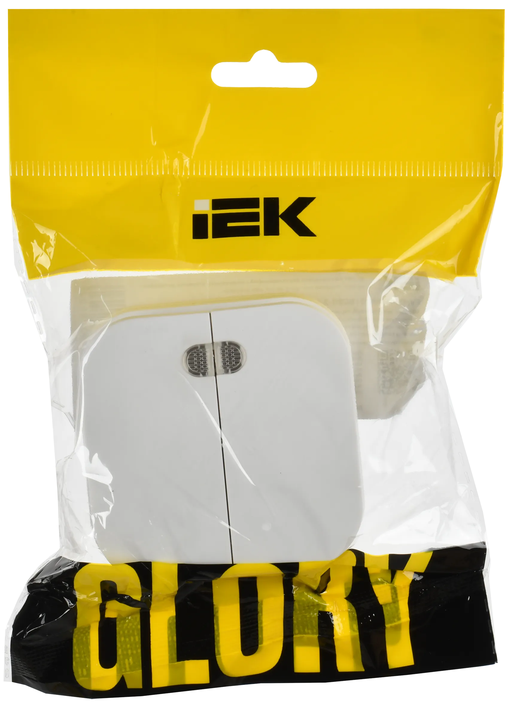 GLORY Выключатель 2-клавишный для открытой установки с индикацией 10А ВС20-2-1-ХБм белый матовый IEK - Фото 2