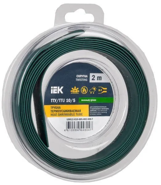 Трубка термоусадочная ТТУ нг-LS 10/5 зеленая (2м/упак) IEK UDR12-010-005-002-K06-T