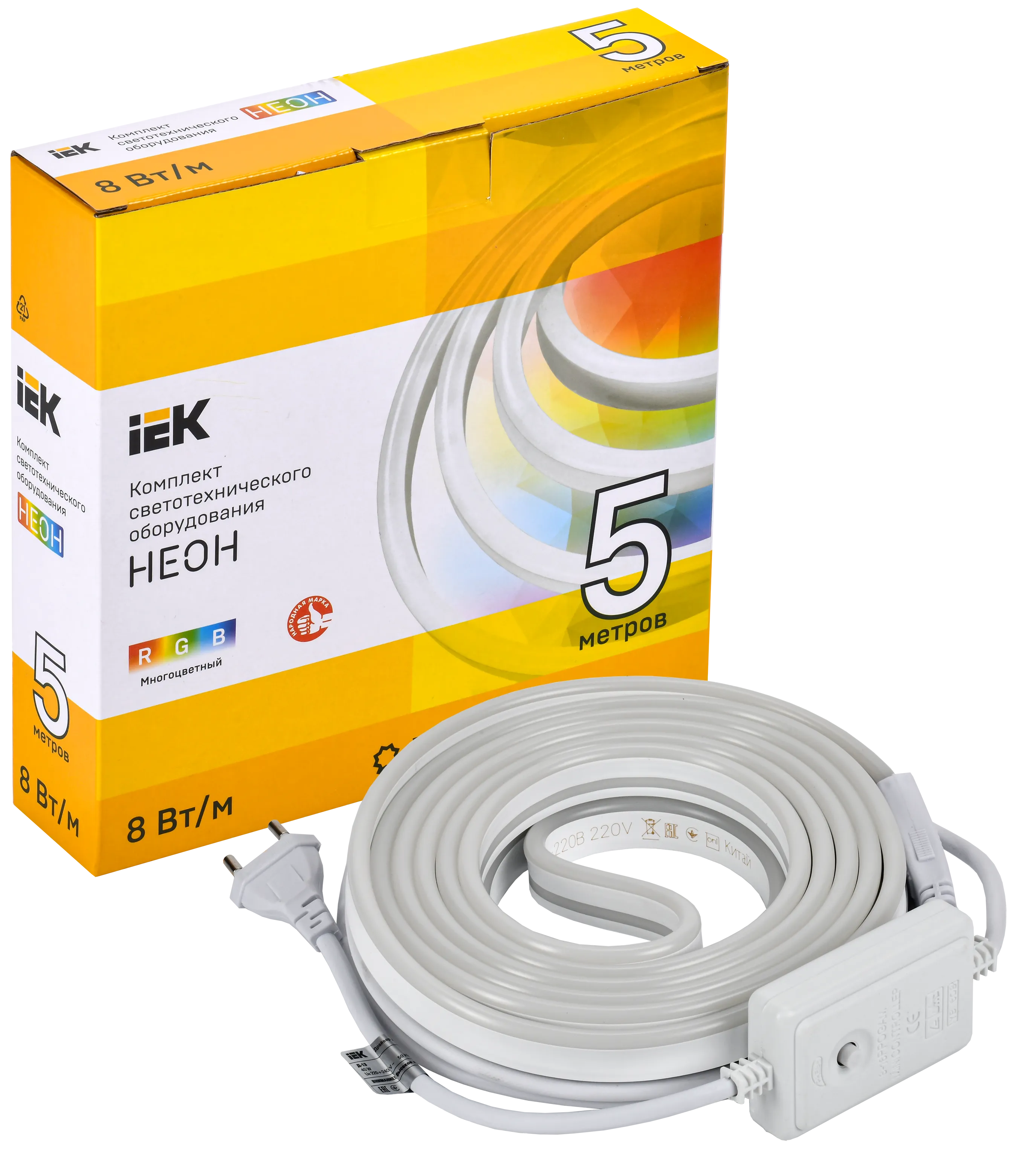 Комплект светодиодной подсветки "Неон" (лента LED 5м LSR5-5050RGB60-8-IP65-220В + драйвер) IEK - Фото 2