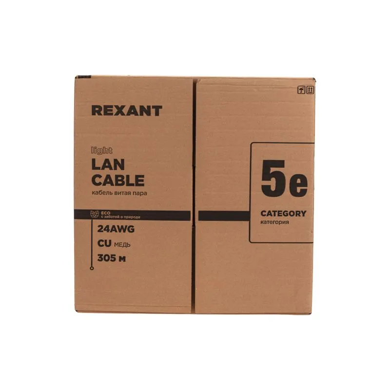 Кабель витая пара F/UTP, CAT 5e, PE, 4PR, 24AWG, OUTDOOR, SOLID, черный, 305м, серия LIGHT, РФ REXANT - Фото 2