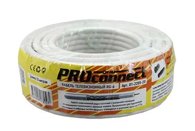 Кабель коаксиальный RG-6U, 75Ом, CCS/Al/Al, 48%, 20м, INDOOR, белый PROconnect - Фото 2