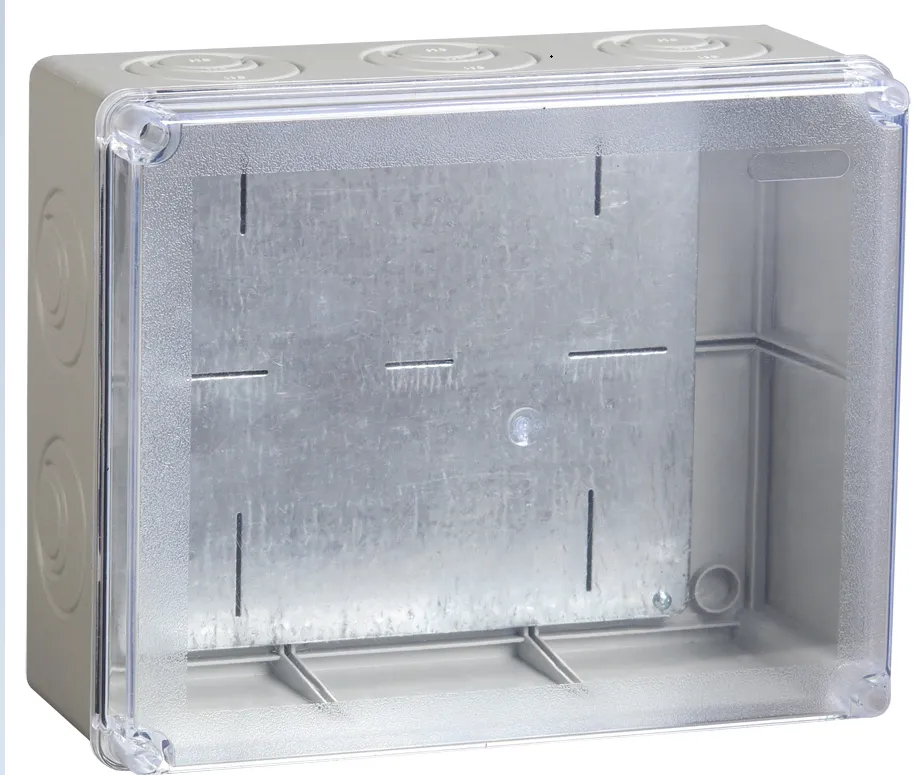 Коробка распаячная КМ41346 для открытой проводки безгалогенная (HF) 240х195х90мм с монтажной платой с прозрачной крышкой IP55 5 вводов серая IEK