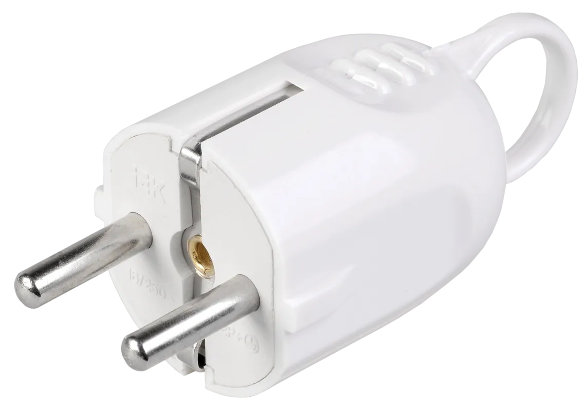 Вилка разборная угловая ВПу12-01-Ст с заземляющим контактом с кольцом 16А белая IEK EVP12-16-01-K01