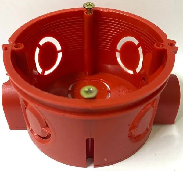 Подрозетник для бетонных стен 68*40 мм блочный с винтами КРАСНЫЙ DEKRON