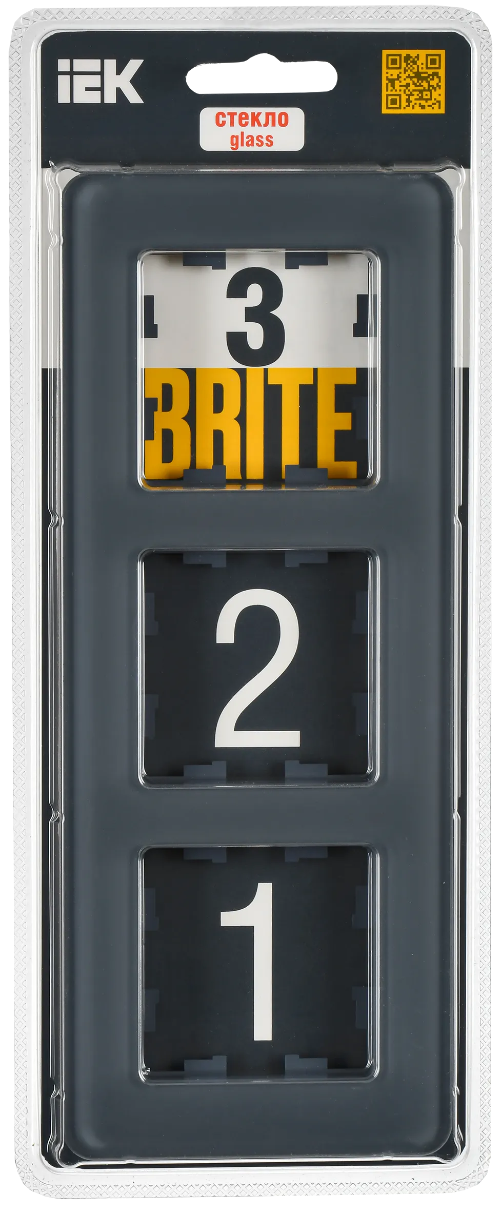 BRITE Рамка 3-местная РУ-3-2-Бр стекло графит RE IEK - Фото 2