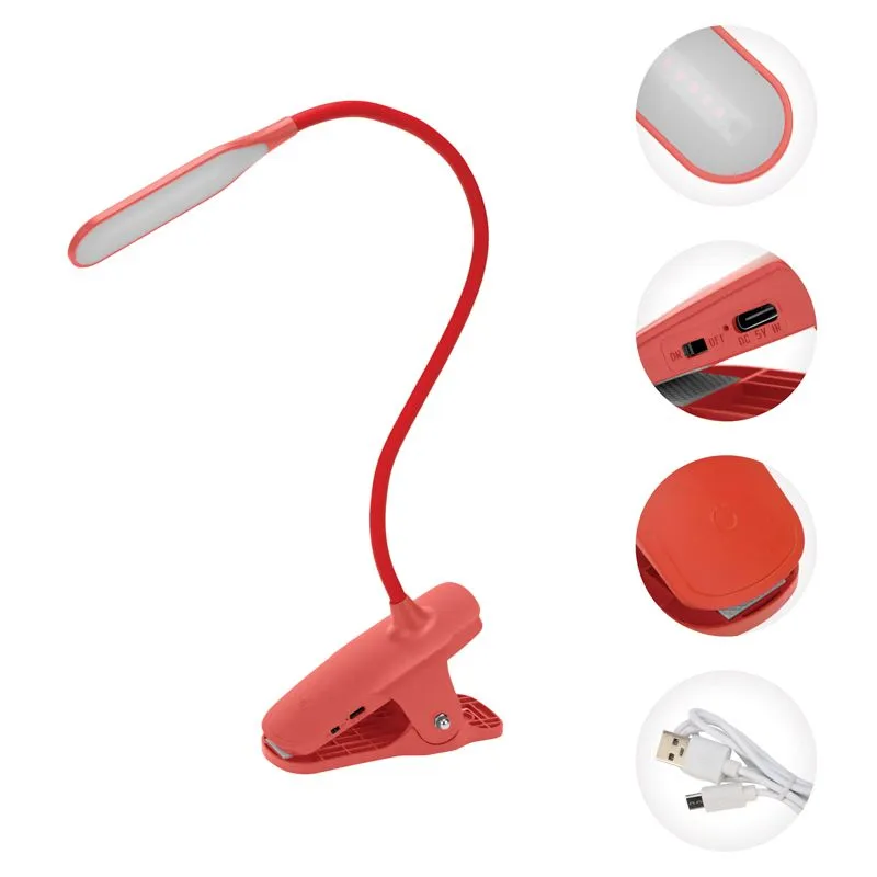 Светильник настольный Click 4Вт, LED, 4000К, диммируемый 3 ступени, заряжаемый, на прищепке, красный REXANT - Фото 3