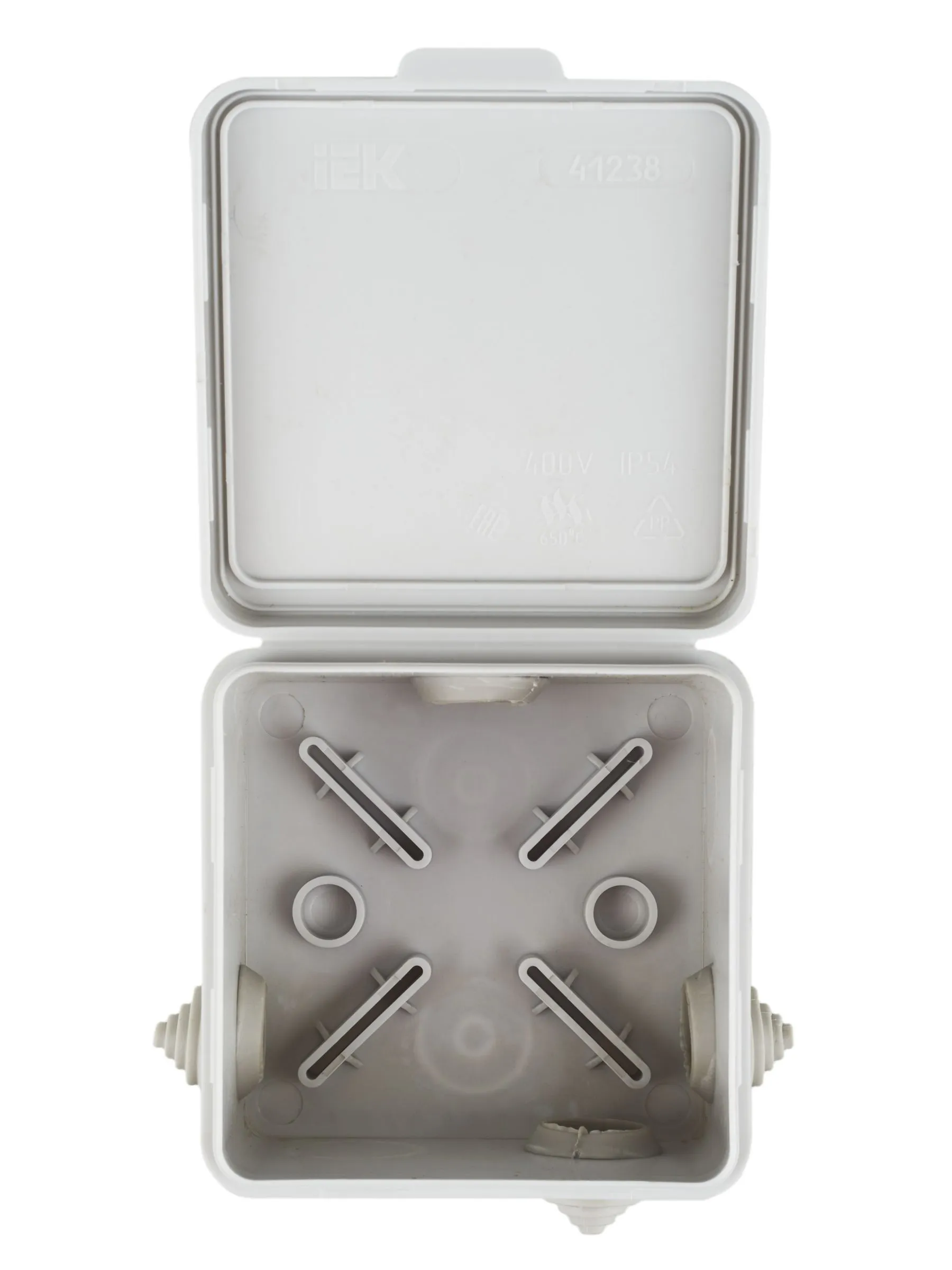 Коробка распаячная для о/п 80х80х50мм IP54 с откидной крышкой КМ41238 безгалогенная (HF) 7 гермовводов серая IEK - Фото 4