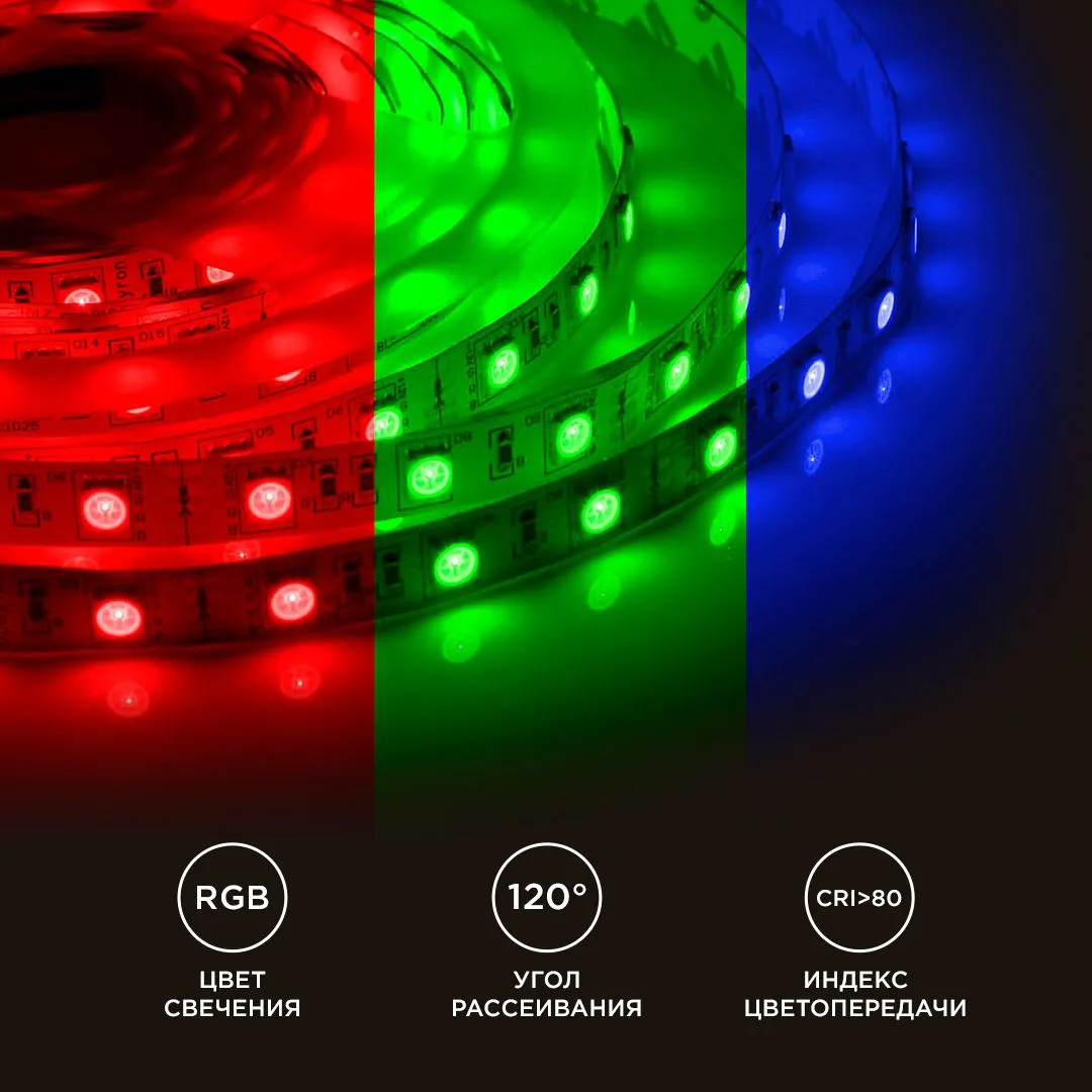 Лента светодиодная СТ smd5050 30д/м 12В IP20 5м RGB Apeyron - Фото 6