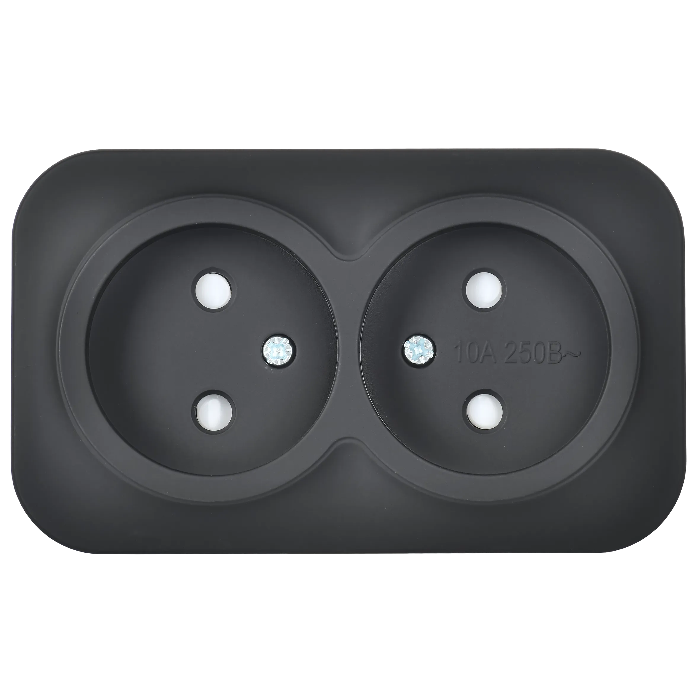 GLORY Розетка 2-местная для открытой установки без заземления с защитными шторками 10А РСш22-2-ХЧм черный матовый IEK - Фото 4