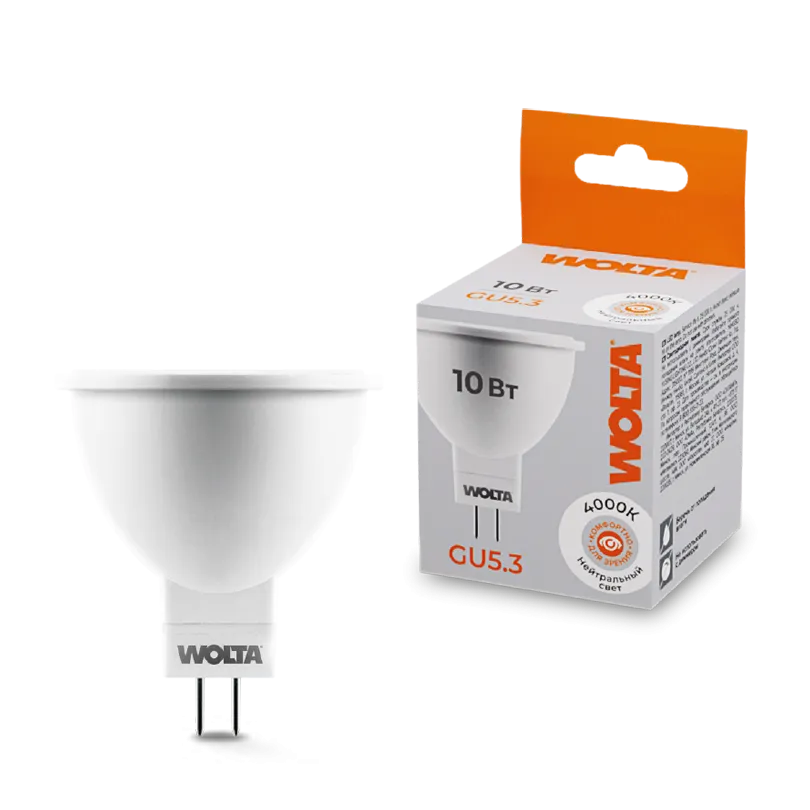Лампа светодиодная "Рефлектор-MR16" 10Вт 825лм 4000К GU5.3 (50шт/уп) WOLTA