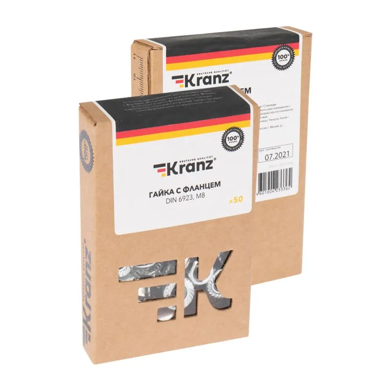 Гайка с фланцем DIN 6923, M8 короб (50 шт/уп) KRANZ - Фото 3