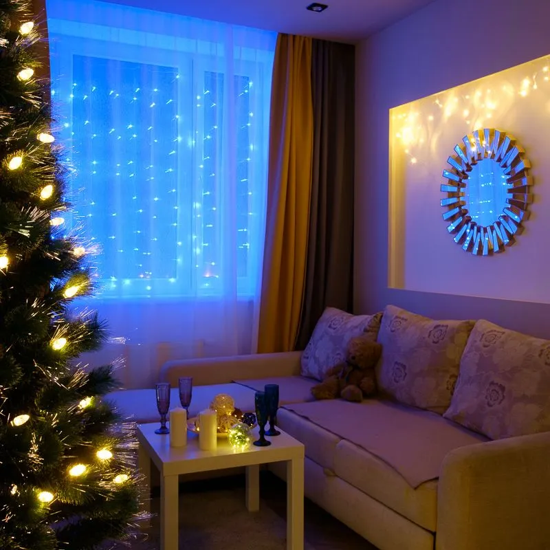 Гирлянда Светодиодный Дождь 1,5х1,5м, свечение с динамикой, прозрачный провод, 230 В, диоды СИНИЕ - Фото 3