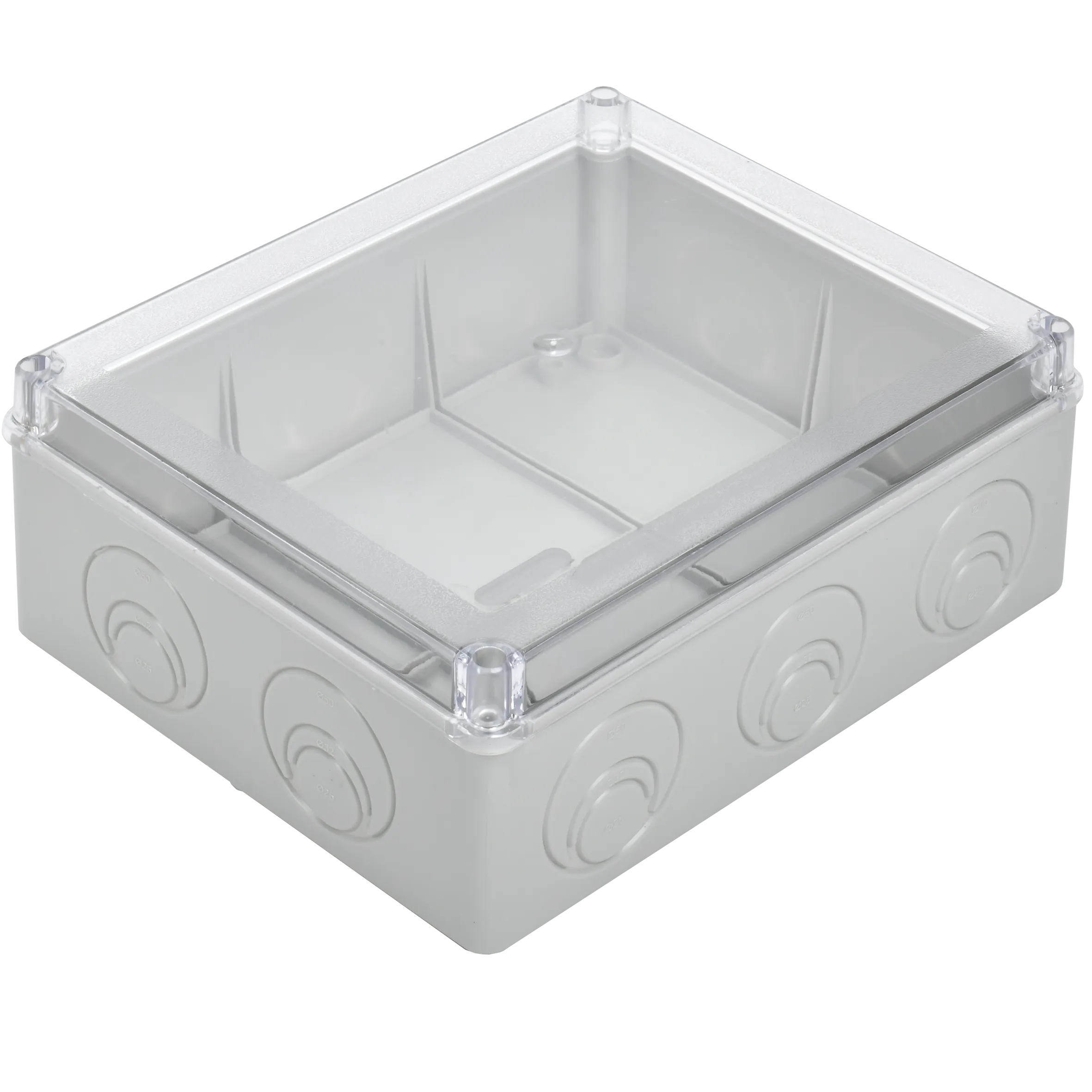 Коробка распаячная КМ41275 для открытой проводки безгалогенная (HF) 240х195х90мм с прозрачной крышкой IP44 5 вводов RAL 7035 IEK - Фото 3