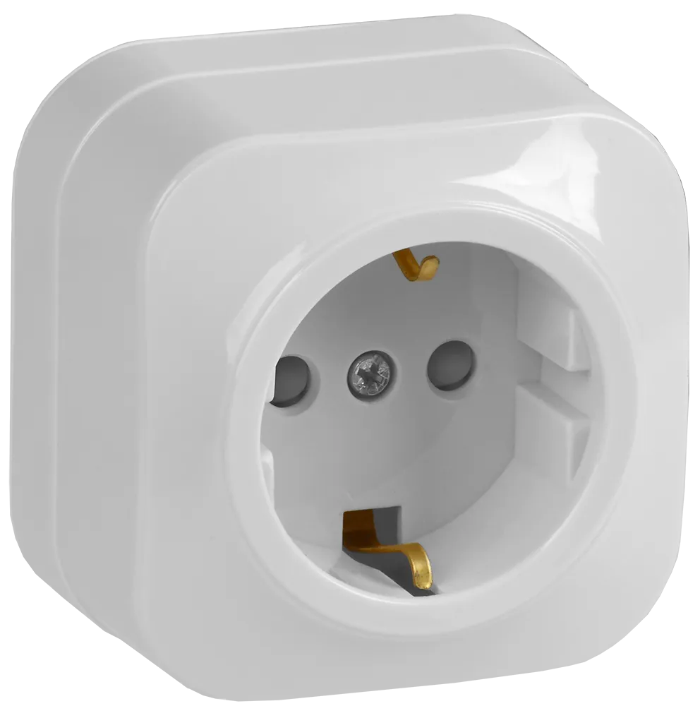 GLORY Розетка 1-местная для открытой установки с заземлением с защитными шторками 16А РСш20-3-ХБ белый IEK ERH14-K01-16