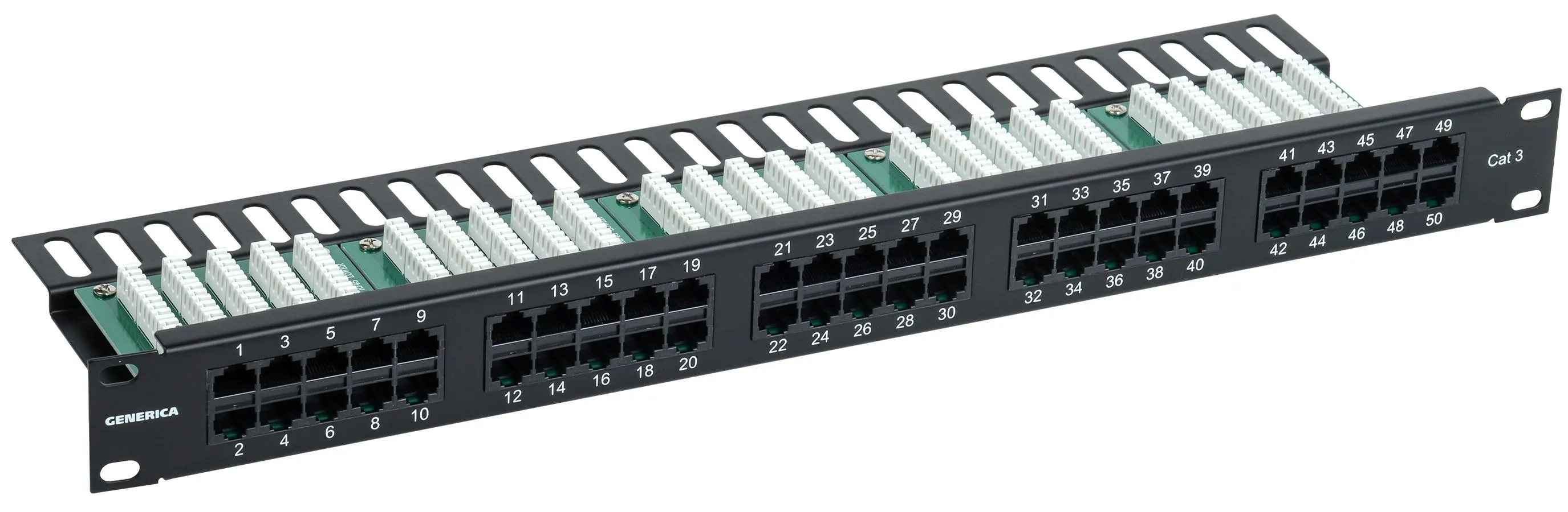 Патч-панель телефонная 1U кат.3 RJ45 50 портов (Krone) GENERICA PP50-1UC03U-K05-G