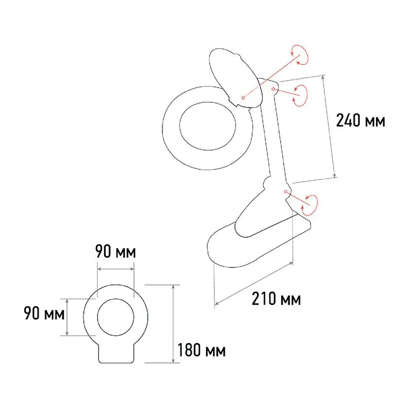 Лупа настольная 3D+12D с подсветкой, ø90мм, белая REXANT - Фото 5