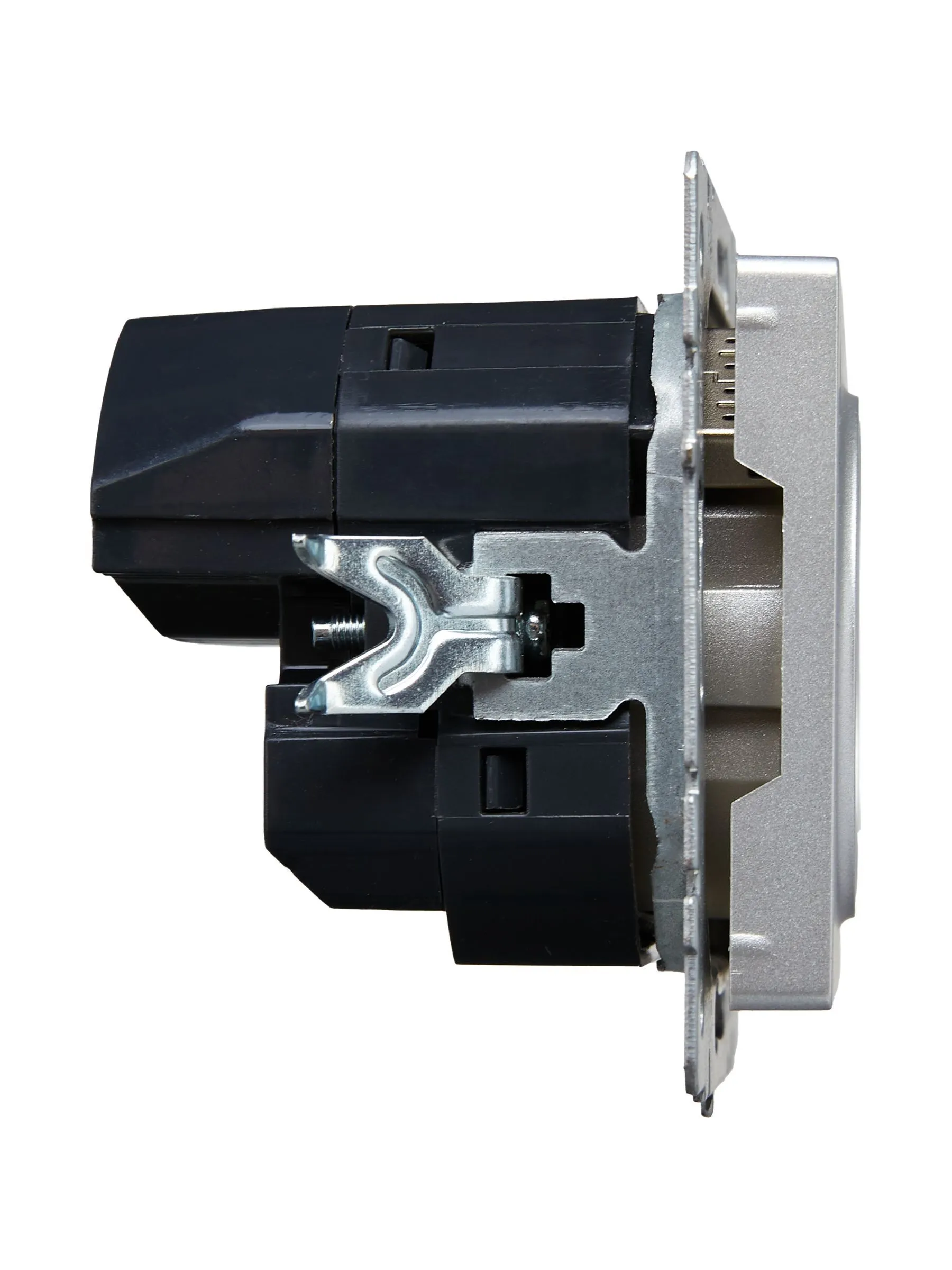 BRITE Розетка 1-местная с заземлением с защитными шторками 16А с USB A+A 5В 2,1А РЮш10-1-БрА алюминий IEK - Фото 4