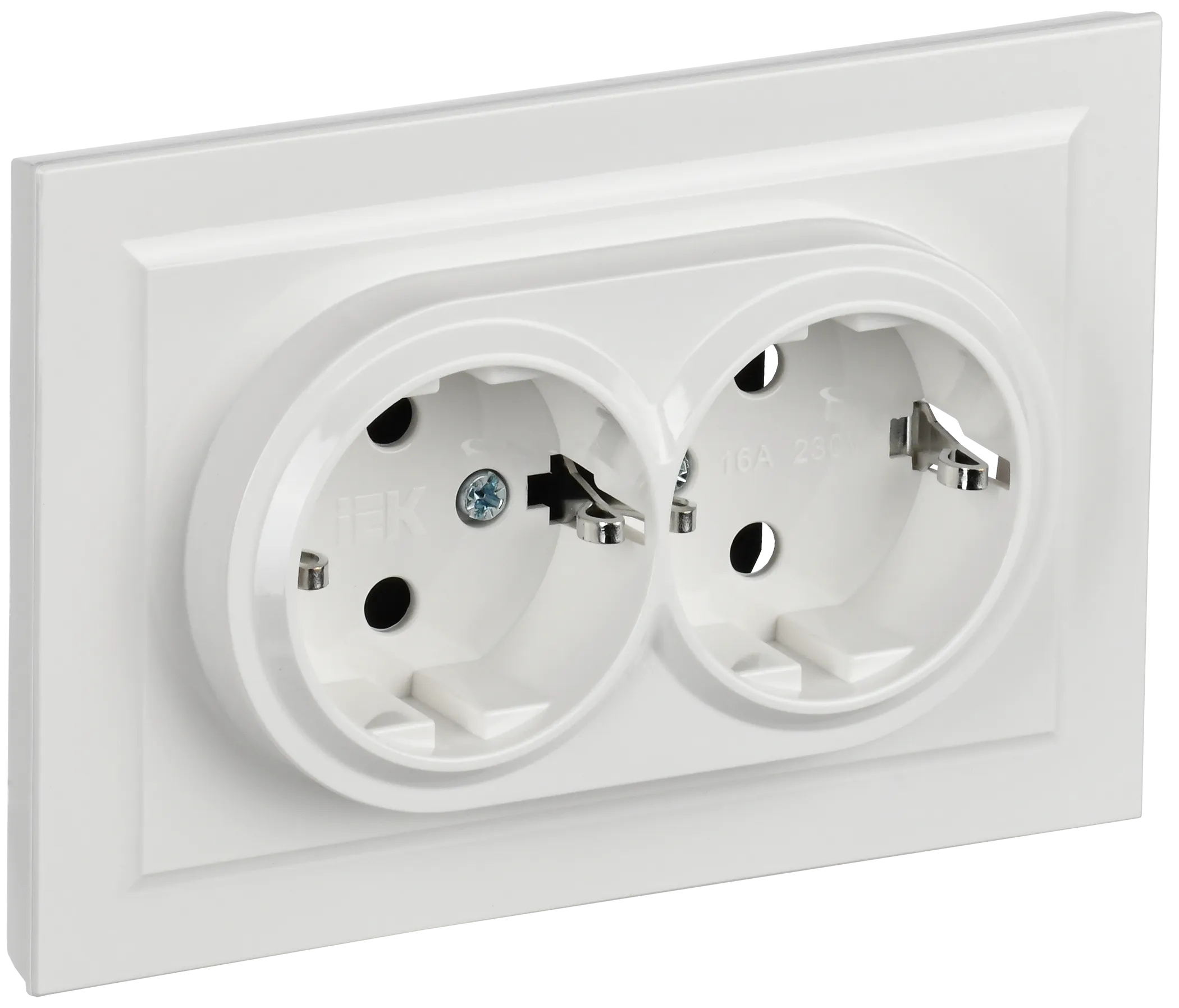 BRITE Розетка 2-местная с заземлением с защитными шторками 16А в сборе РСш12-3-БрБ белый IEK