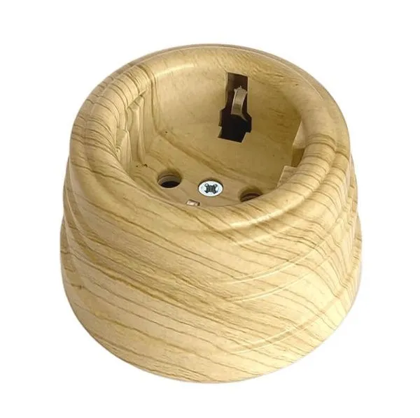 Розетка ретро пластиковая, двухполюсная, с заземляющим контактом, IP20, сосна, УСАДЬБА, ТМ "МезонинЪ