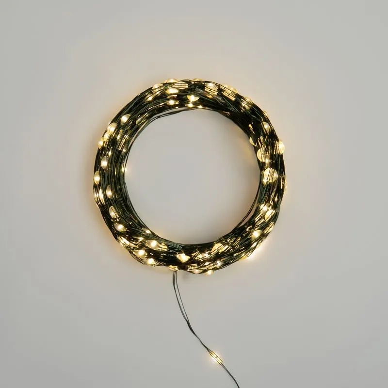 Гирлянда светодиодная Роса с контроллером 30м, 300LED, ТЕПЛЫЙ БЕЛЫЙ, IP20, 230В, зеленый провод NEON-NIGHT 303-276