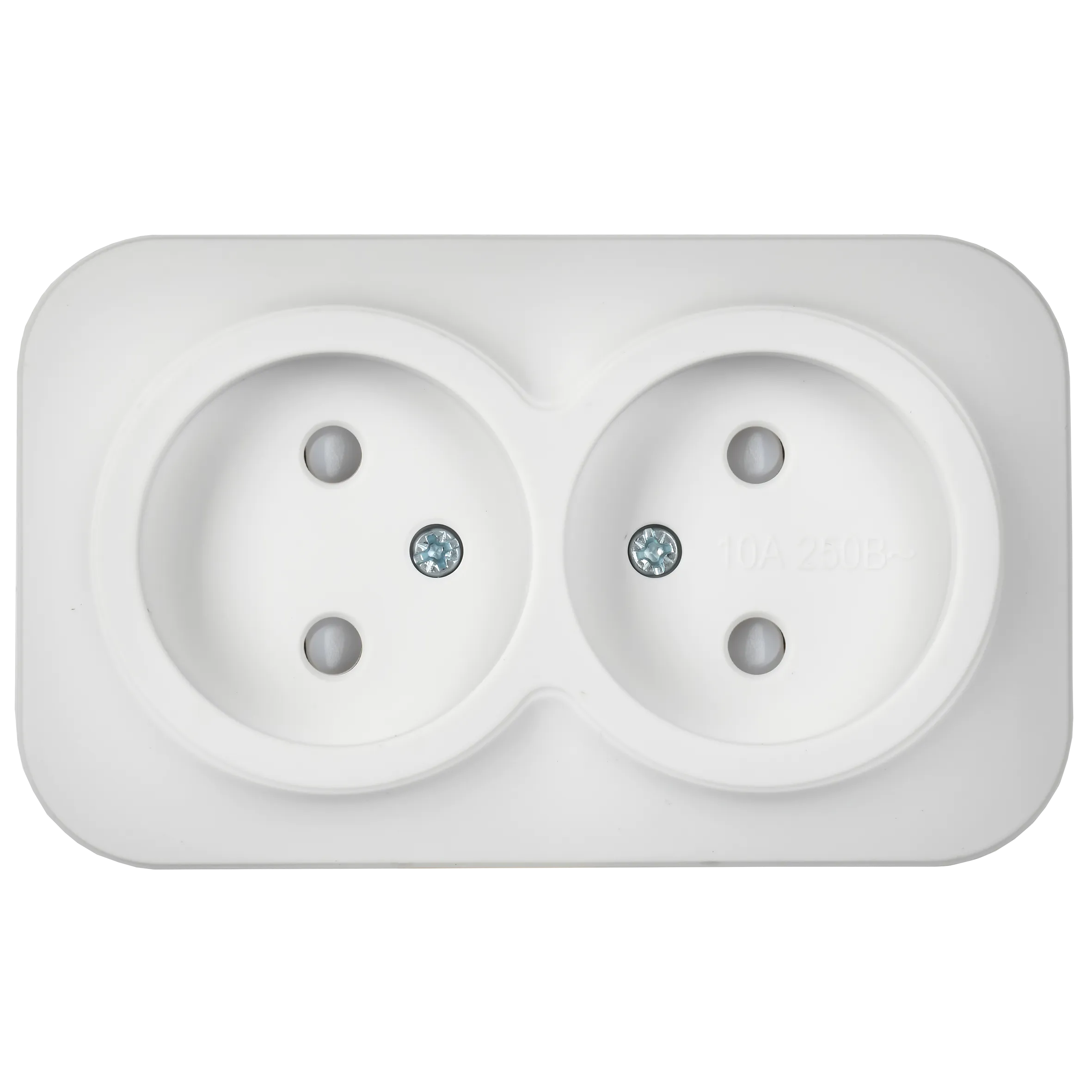 GLORY Розетка 2-местная для открытой установки без заземления с защитными шторками 10А РСш22-2-ХБм белый матовый IEK - Фото 3